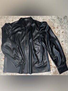 Express Black Faux Leather Button-Down Shirt